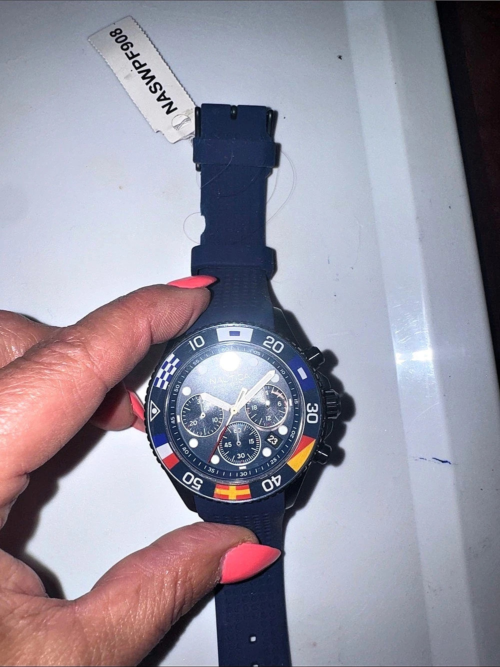 Nautica NAPPBF006 Color Block Chronograph Watch Blue NWT needs battery